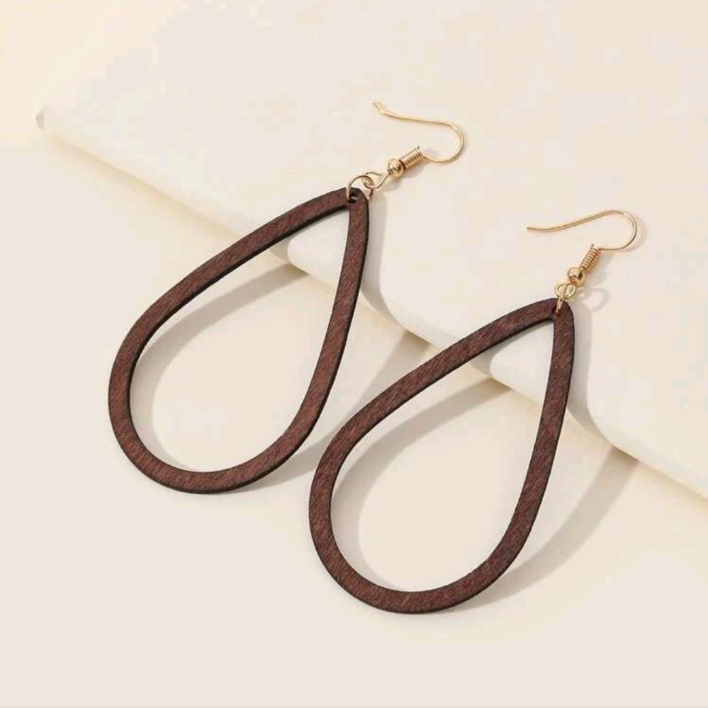 Large Wooden Water Drop Earrings